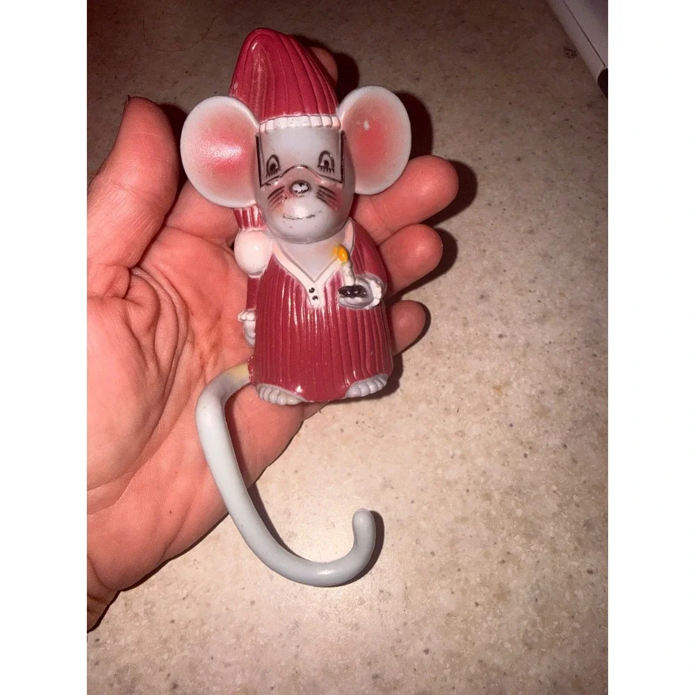 Vintage Christmas Mouse Stocking Hanger Red Nightgown Candle OS